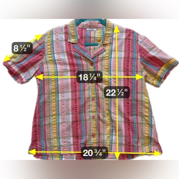 Ms Lee Coastalcore Rainbow Plaid Button Up Top Seersucker Retro Y2K‎ Size 6/8 - Picture 9 of 9